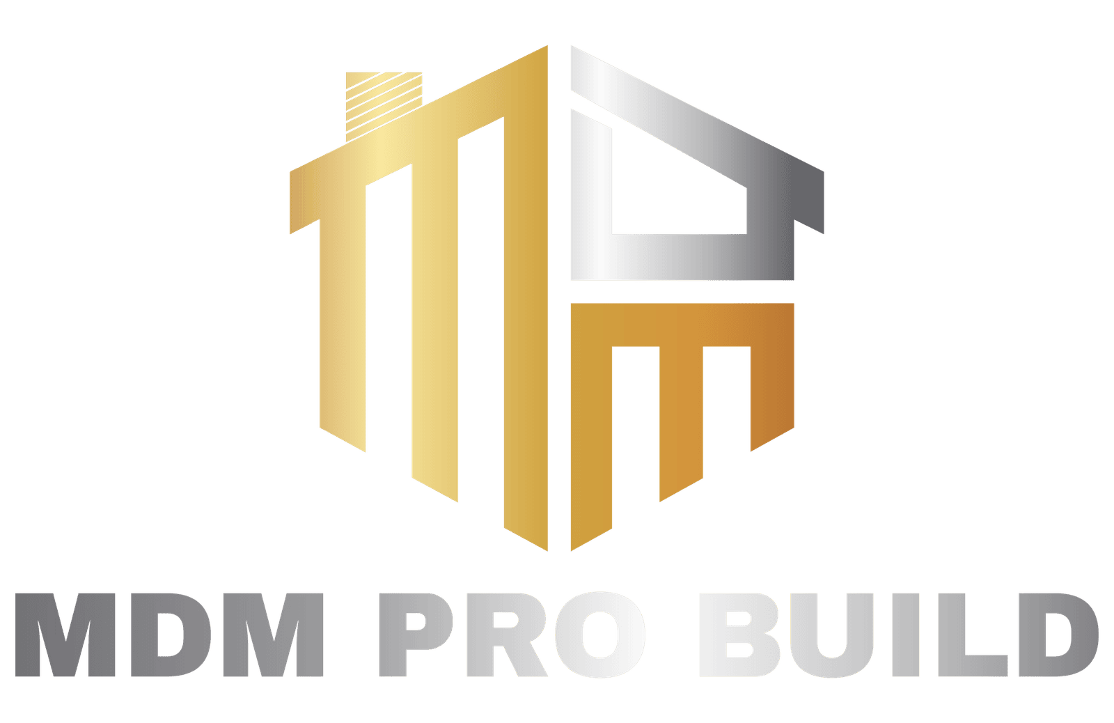 MDM PRO BUILD logo with modern 3D house icon for construction website.