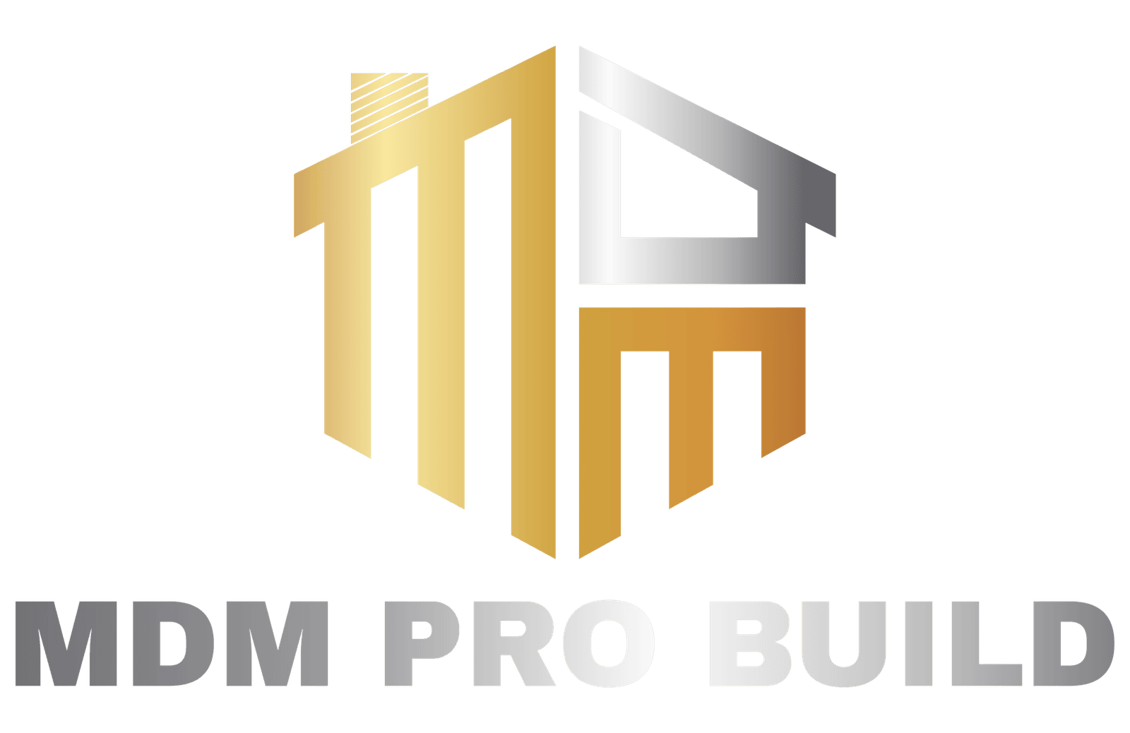 MDM PRO BUILD logo with modern 3D house icon for construction website.